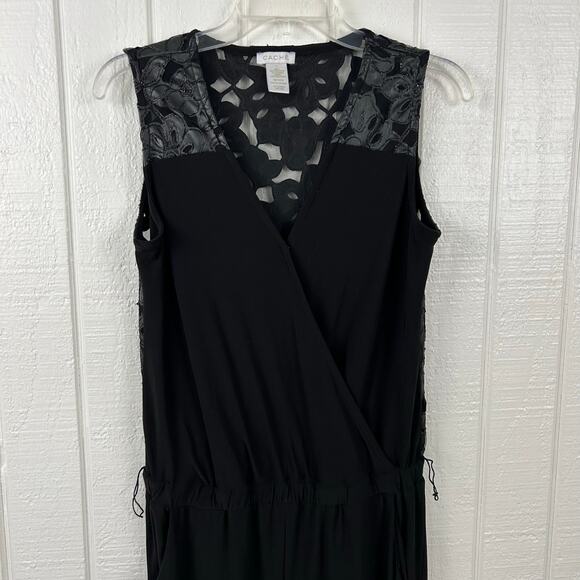 Cache Pants Jumpsuit Vintage Cocktail Holiday Sleeveless Black Women Size 6 - Picture 4 of 8